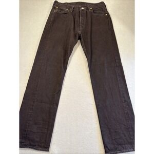 JEANS STRAIGHT Levi's 501  Mens 34x32 Black Denim Whiskers Button Fly Straight